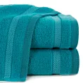 Ręcznik kąpielowy 50x90 cm bawełniany kolor jasnoturkusowy zero twist z bordiurą w paski 400 g/m2 RIKI