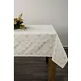 Obrus kremowy 135x180 cm z żakardowej tkaniny FLASH z motywem świątecznym przetykanym złotą nicią