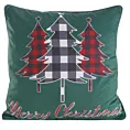 Poszewka na poduszkę 45x45 cm welwetowa kolor ciemnozielony, czerwony zdobiona uroczym motywem świątecznym