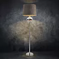 Lampa stojąca do pokoju beżowo, srebrna AMORA z matowym abażurem o widocznym splocie