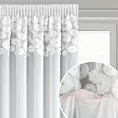 Firana biała z szyfonu zdobiona aplikacją 3D w kwiaty z perełkami 140x270 cm taśma - GISELA