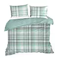 Pościel 160x200 cm flanelowa kolor miętowy, jasnoszary w klasyczną kratę MONTENEGRO Terra Collection