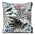 Poszewka na poduszkę 45x45 cm welwetowa biało, srebrna zdobiona wzorem w egzotyczne liście z wypustką na brzegach MALIBU