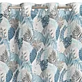 Zasłona biało, niebieska zdobiona nadrukiem liści z etaminy 140x250 cm przelotka - AMELA