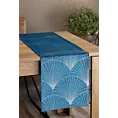 Bieżnik na stół granatowo, złoty 35x220 cm welwetowy BLINK 14 z dużym wzorem wachlarzy w stylu art deco
