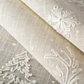Obrus świąteczny 85x85 cm beżowy o strukturze lnu zdobiony delikatnym nadrukiem