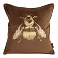 Poszewka na poduszkę 45x45 cm welwetowa jasnobrązowa, dwustronna z nadrukiem złocistej pszczoły BLINK 41