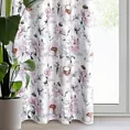 Zasłona biało, różowa zdobiona nadrukiem kwiatów 140x250 cm przelotka ROSELIN