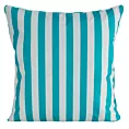 Poszewka na poduszkę 45x45 cm z tkaniny wodoodpornej niebiesko, biała idealna do ogrodu i na taras zdobiona pasami GARDEN 6