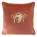 Poszewka na poduszkę 45x45 cm welwetowa kolor ceglasty z nadrukiem złotej pszczoły BLINK