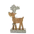 Figurka drewniana uroczy RENIFER z dzwoneczkami i srebrnymi błyszczącymi rogami