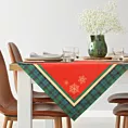 Bieżnik na stół czerwono, zielony 85x85 cm welwetowy CHERRY z motywem śnieżynek i ozdobną kantą w kratkę