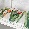 Zazdrostka biało, czerwona z etaminy zdobiona nadrukiem czerwonych tulipanów i koronką 150x30 cm tunel STELLA