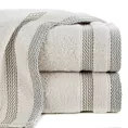 Ręcznik kąpielowy 50x90 cm bawełniany kolor beżowy zero twist z bordiurą w paski 400 g/m2 RIKI