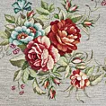 Bieżnik na stół szarobeżowo, czerwony 40x100 cm z grubszej tkaniny gobelinowej z nicią szenilową z motywem kwiatów