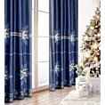 Zasłona welwetowa granatowo, złota zdobiona nadrukiem śnieżynek 140x250 cm przelotka - CAROL