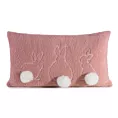 Poszewka na poduszkę 30x50 cm z tkaniny typu bukla pudrowo, biała z uroczym haftem z pomponami WIOSNA 53