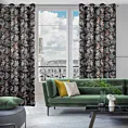 Zasłona welwetowa czarno, zielona ze wzorem roślinnym 140x250 cm przelotka - BECKY