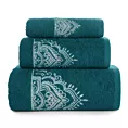 Zestaw ręczników bawełnianych na prezent 3 szt kolor ciemno turkusowy, srebrny z haftem 400 g/m2 LAURA