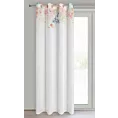 Zasłona biało, różowa zdobiona wzorem botanicznym z etaminy 135x250 przelotka - ARLENA