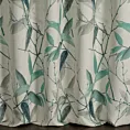 Zasłona szyta na taśmie 5 cm zielono kremowa z tkaniny o naturalnym splocie z dodatkiem lnu, zdobionej nadrukiem w kształcie liści