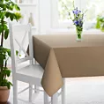 Obrus szyty ciemnobeżowy z gładkiego, matowego welwetu