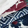 Koc dwustronny świąteczny 150x200 cm granatowo, bordowy z nadrukiem w stylu norweskim