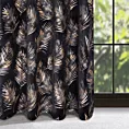 Zasłona welwetowa czarno, szampańska z błyszczącym nadrukiem palmowych liści 140x250 cm przelotka - GLORIA