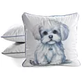 Poszewka na poduszkę 45x45 cm welwetowa biały, jasnoniebieski z motywem psa ANIMAL 84