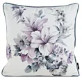 Poszewka na poduszkę 45x45 cm welwetowa, kremowo fioletowa, dwustronna z motywem kwiatów Eurofirany Premium