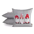 Poszewka na poduszkę świąteczna 45x45 cm srebrno, czerwona zdobiona haftowanym motywem skrzatów