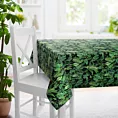 Obrus szyty czarno zielony z miękkiej, welwetowej tkaniny, z nadrukowanym motywem botanicznym