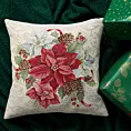 Poszewka na poduszkę 45x45 cm gobelinowa naturalno, czerwona z motywem świątecznym GOB