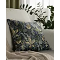 Poszewka na poduszkę 45x45 cm welwetowa, granatowo zielona zdobiona nadrukiem liści i elegancką lamówką VELVET 107