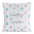 Poszewka na poduszkę 45x45 cm z weluru, biało, niebieska z motywem wielkanocnych pisanek WIOSNA 9