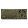 Ręcznik do rąk 30x50 cm bawełniany kolor ciemnooliwkowy z żakardowym wzorem ornamentów 500 g/m2 SARA