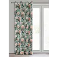 Zasłona miętowa w różowe róże z efektem akwareli z etaminy 140x250 cm przelotka INKA