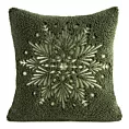 Poszewka na poduszkę 45x45 cm z tkaniny typu bukla ciemnozielono, szampańska zdobiona haftowaną gwiazdą