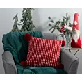 Poszewka na poduszkę 45x45 cm o plecionej strukturze czerwono biała z pomponami