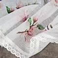 Zazdrostka ARI z etaminy zdobiona nadrukiem magnolii i koronką 150x60 cm