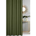 Zasłona szyta na taśmie 5 cm ciemnozielona z gładkiej tkaniny zaciemniającej typu dimout wykończona obciążnikiem