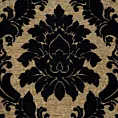 Roleta rzymska czarno złota z szenilowej tkaniny w klasyczny wzór ornamentowy przetykany błyszczącą nicią