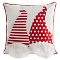 Poszewka na poduszkę świąteczna 45x45 cm biało, czerwona z uroczą aplikacją skrzatów