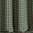 Zasłona szyta na taśmie 5 cm zielona z etaminy o geometrycznym wzorze w kratę, z dodatkiem bawełny