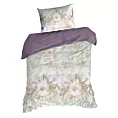 Pościel 140x200 cm bawełniana kolor jasnokremowy, fioletowy wzór kwiatowy SPRING 26