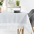 Obrus biały 140x180 cm TINA zdobiony puszystymi frędzlami EUROFIRANY PREMIUM