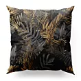 Poszewka szyta czarno grafitowa miękka, welwetowa, z błyszczącym nadrukowanym motywem botanicznym i złotymi elementami
