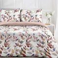 Pościel 140x200 cm kolor biały, ciemnoróżowy z motywem cieniowanych liści LINDA design 91