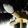 Lampa stołowa do salonu czarno, złota FERI na metalowej podstawie z niezwykle efektownym abażurem z naturalnych strusich piór