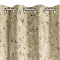 Zasłona beżowo, szampańska z metalicznym nadrukiem egzotycznych liści z welwetu 135x250 przelotka - ODETA